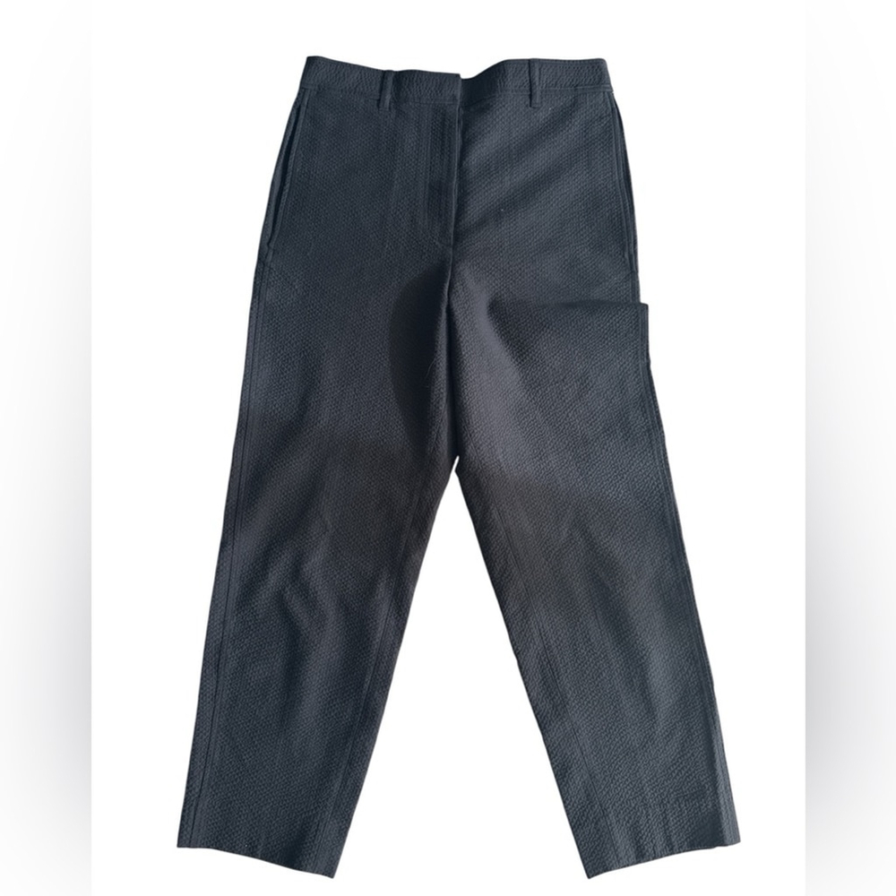 COS Women 's Black Cotton Cropped Pants with Textured Finish Stretchy Size US4